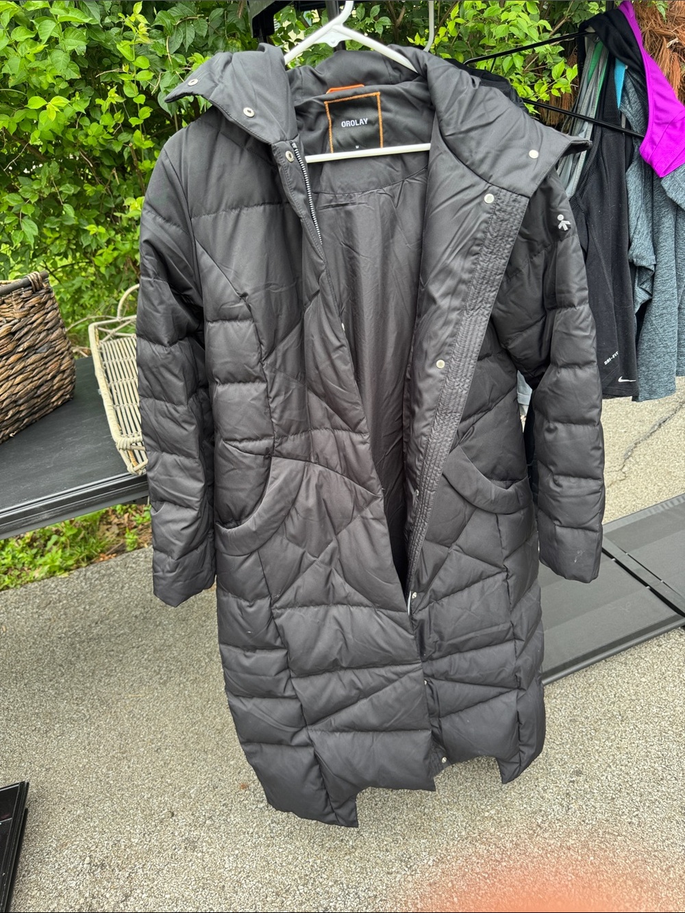 Orolay Black Long Quilted Puffer Coat with Hood